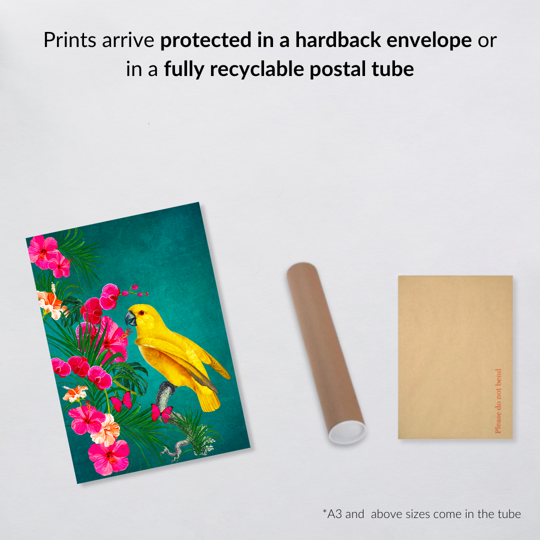 Golden Bird on Teal – Luxe Tropical Wall Art