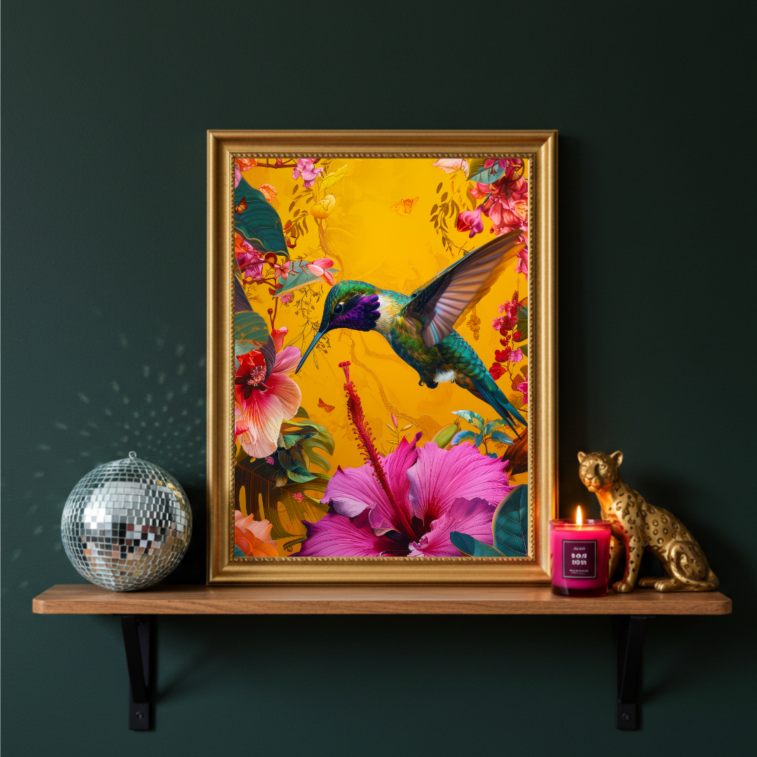 Tropical Flight – Vibrant Hummingbird & Hibiscus Print
