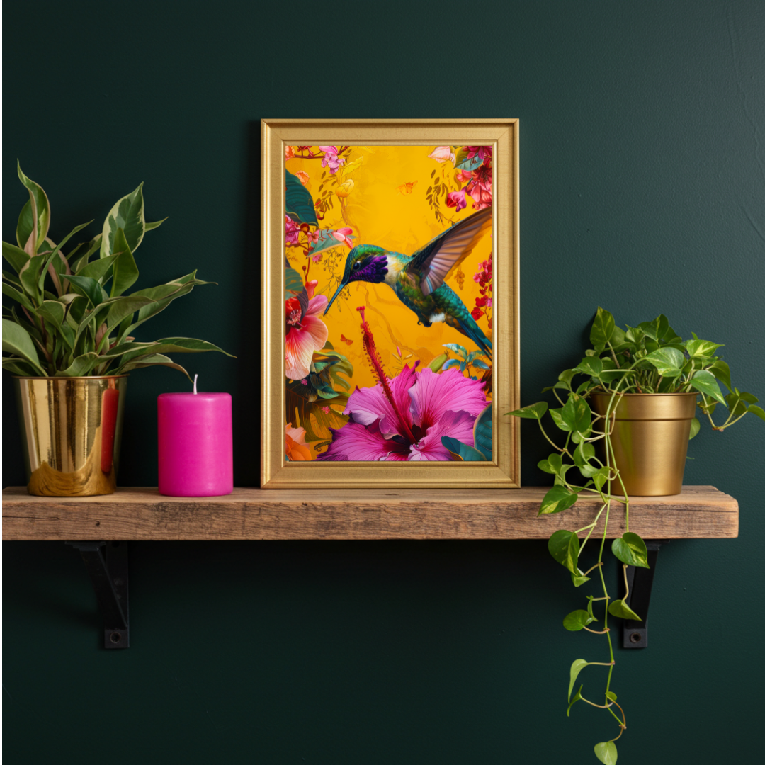 Tropical Flight – Vibrant Hummingbird & Hibiscus Print