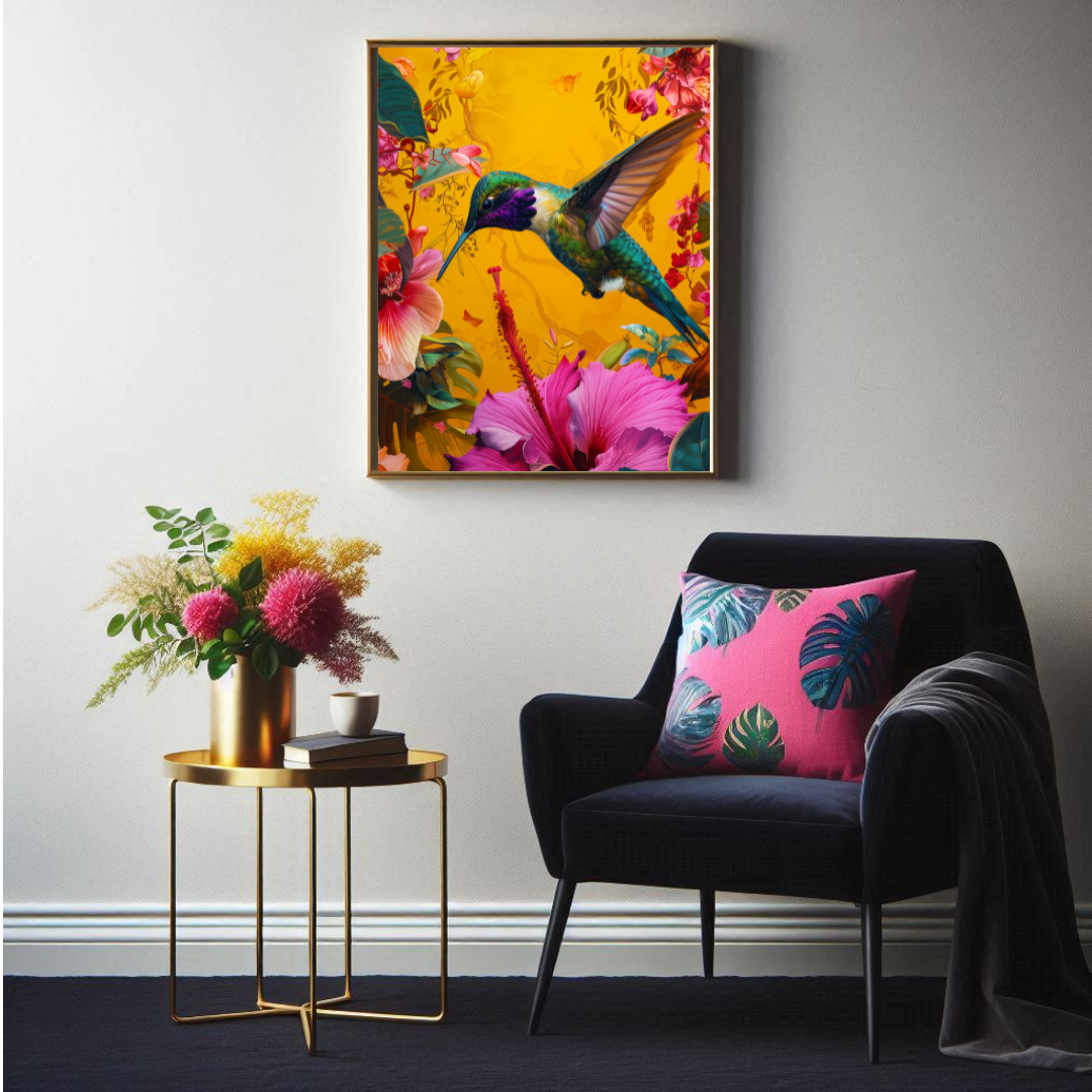 Tropical Flight – Vibrant Hummingbird & Hibiscus Print