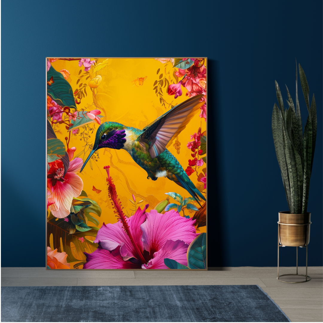 Tropical Flight – Vibrant Hummingbird & Hibiscus Print