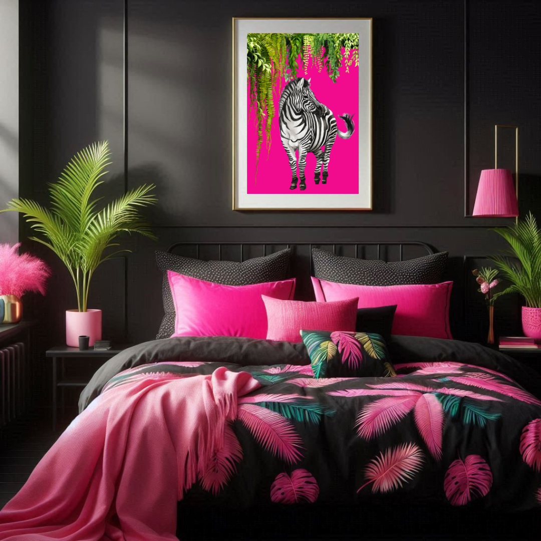 Bold Jungle Zebra – Maximalist Hot Pink Wall Art