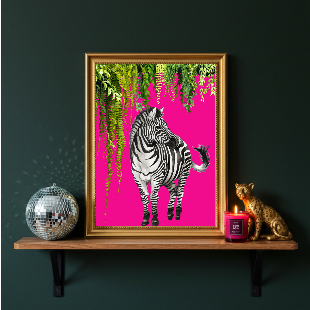 Bold Jungle Zebra – Maximalist Hot Pink Wall Art