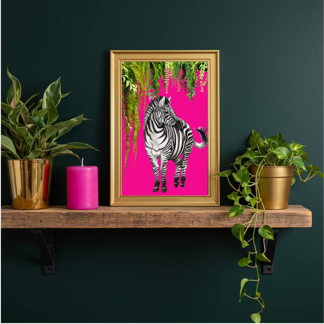 Bold Jungle Zebra – Maximalist Hot Pink Wall Art