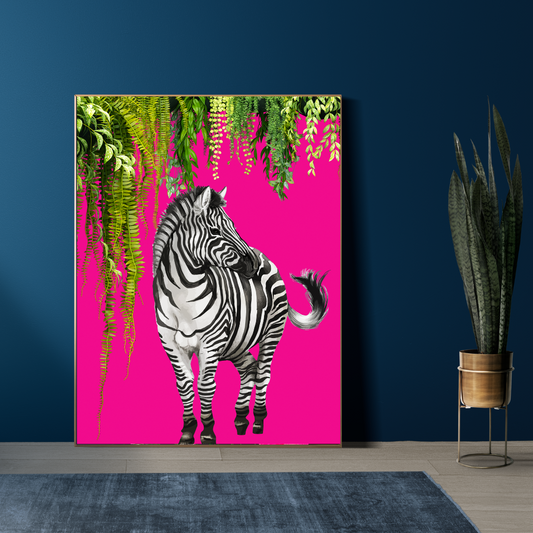 Bold Jungle Zebra – Maximalist Hot Pink Wall Art