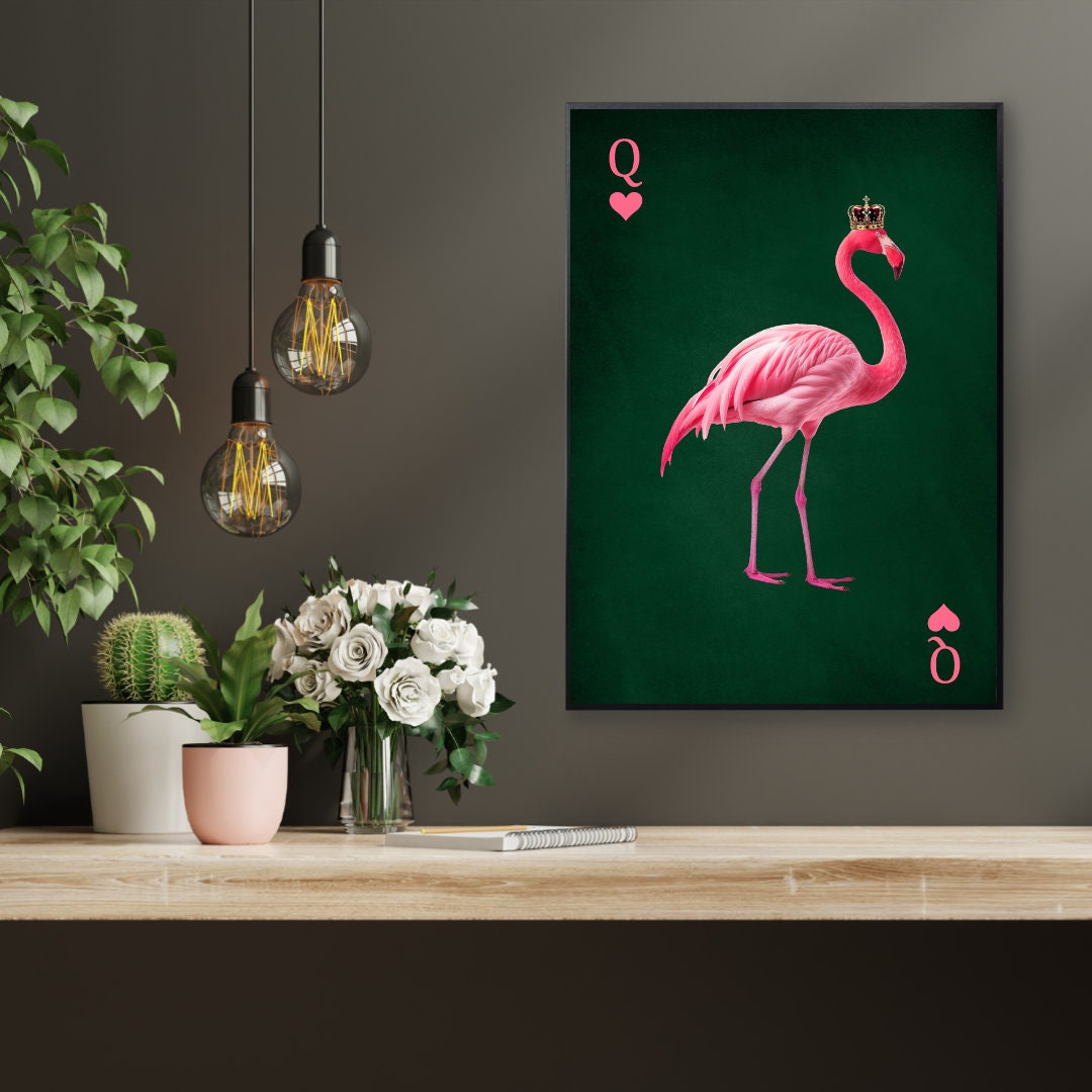 Flamingo Queen of Hearts – Tropical Luxe Maximalist Print