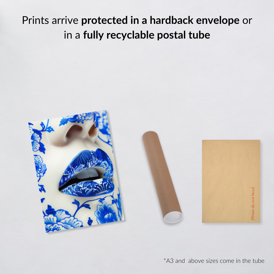 Chinoiserie Chic – Blue Porcelain Lips Art Print