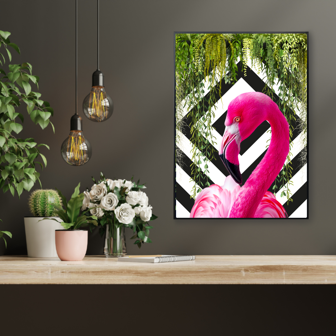Tropical Icon – Flamingo on Monochrome Wall Art