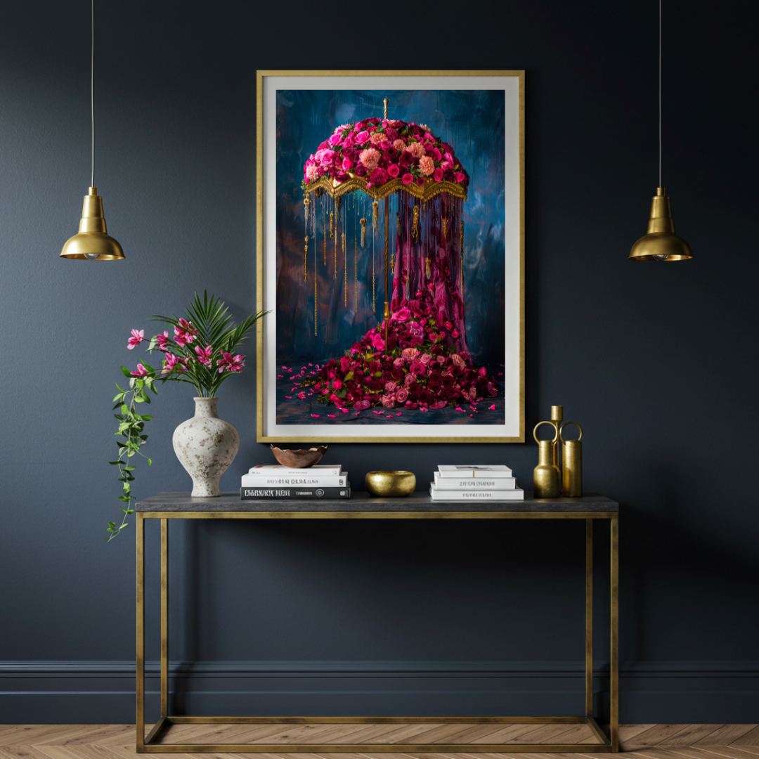 Floral Umbrella – Maximalist Rose & Tassel Wall Art