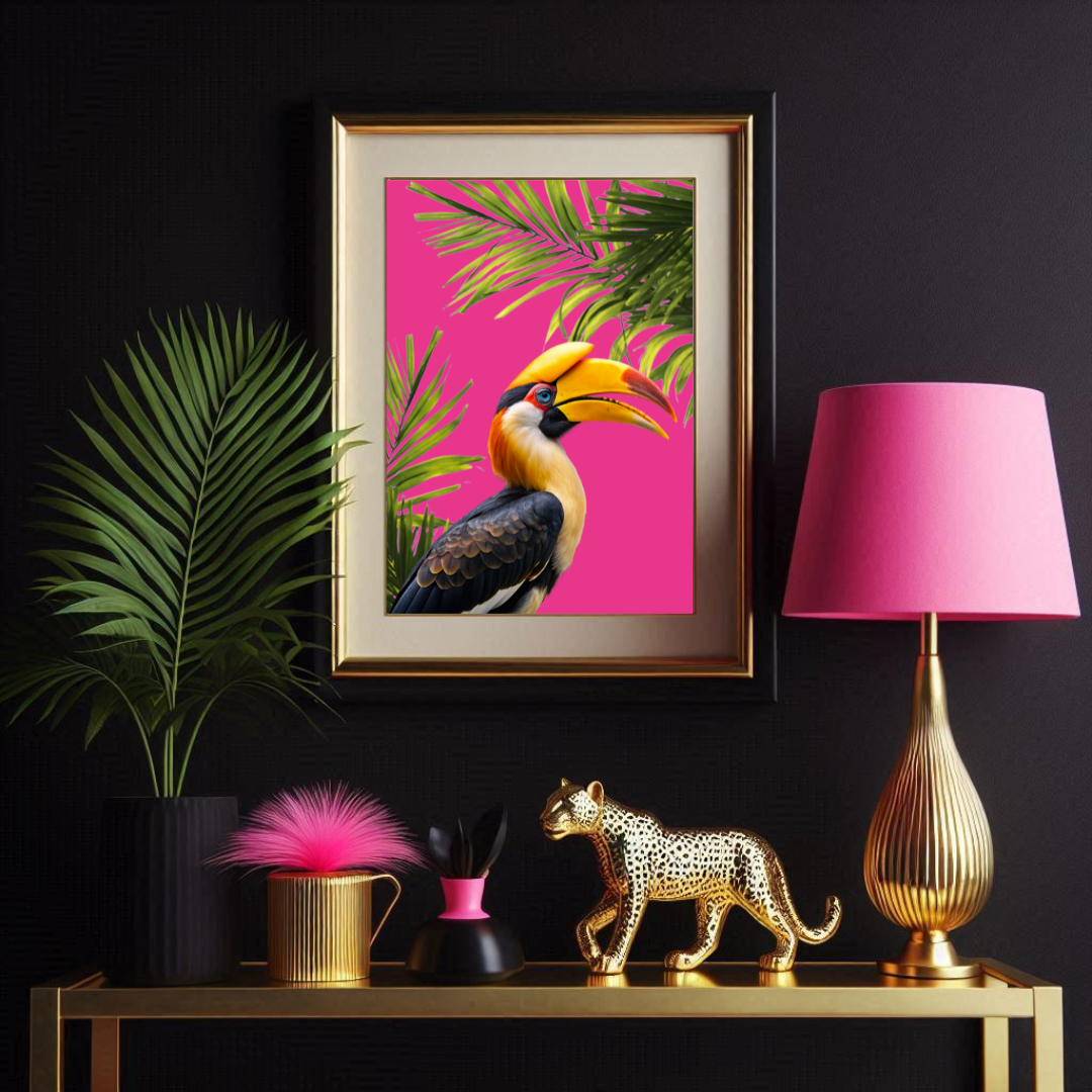 Hot Pink Hornbill – Tropical Jungle Bird Wall Art