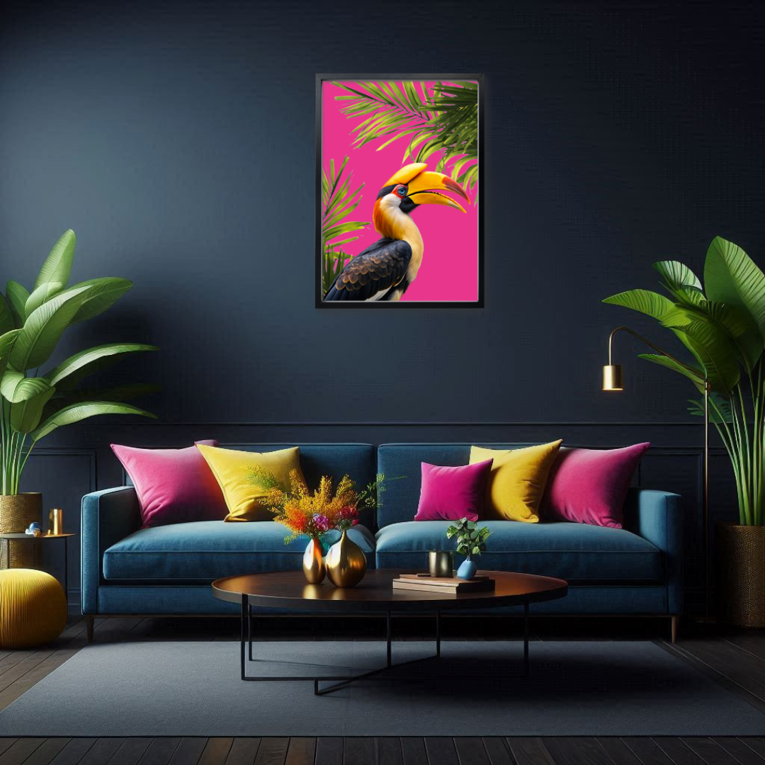 Hot Pink Hornbill – Tropical Jungle Bird Wall Art