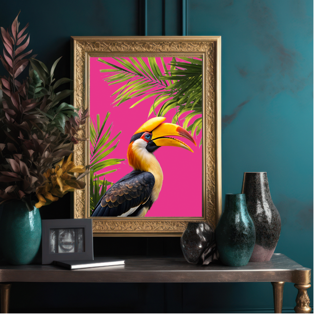 Hot Pink Hornbill – Tropical Jungle Bird Wall Art