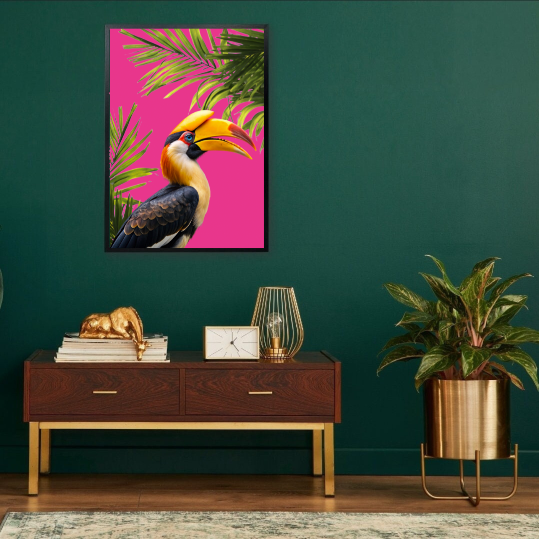 Hot Pink Hornbill – Tropical Jungle Bird Wall Art