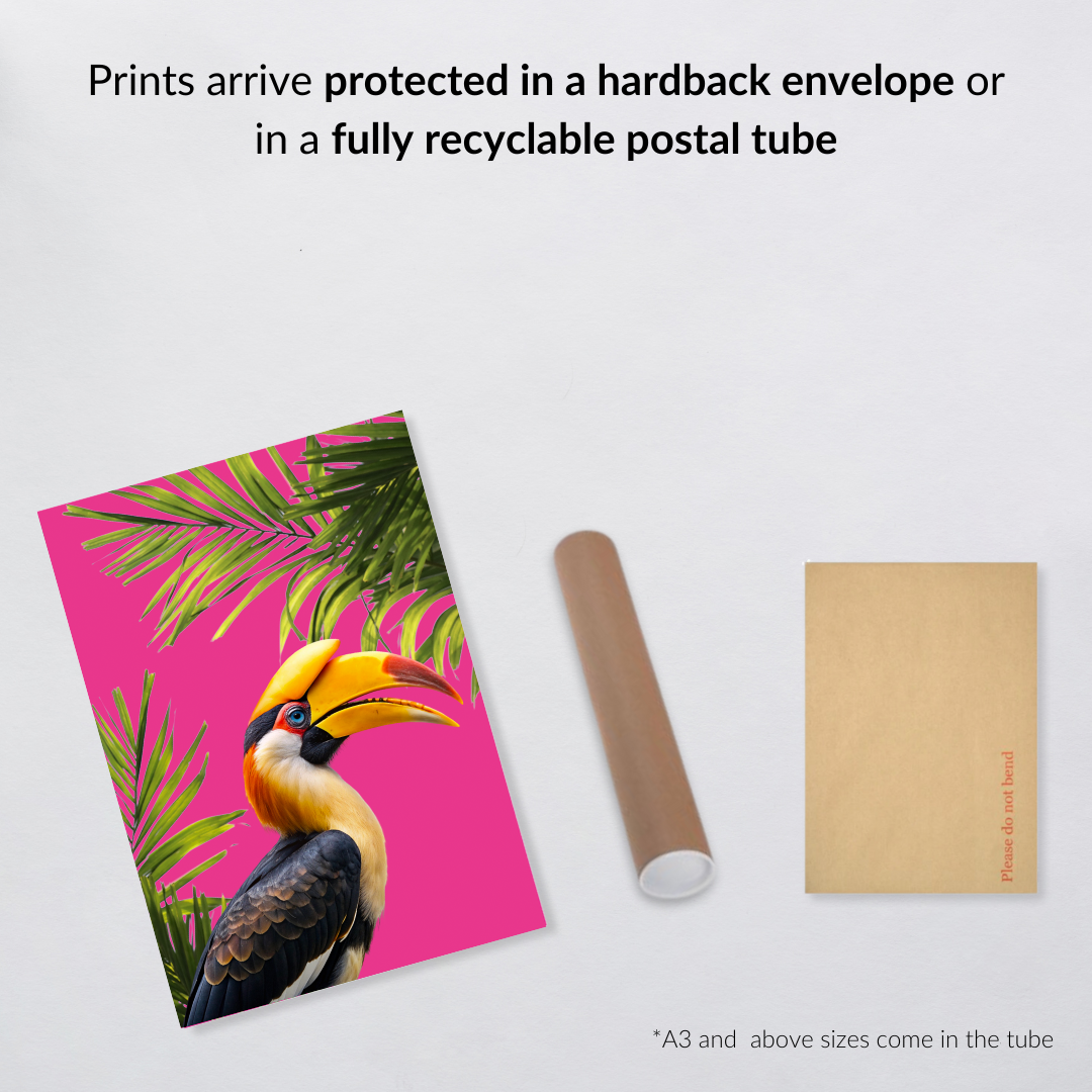 Hot Pink Hornbill – Tropical Jungle Bird Wall Art