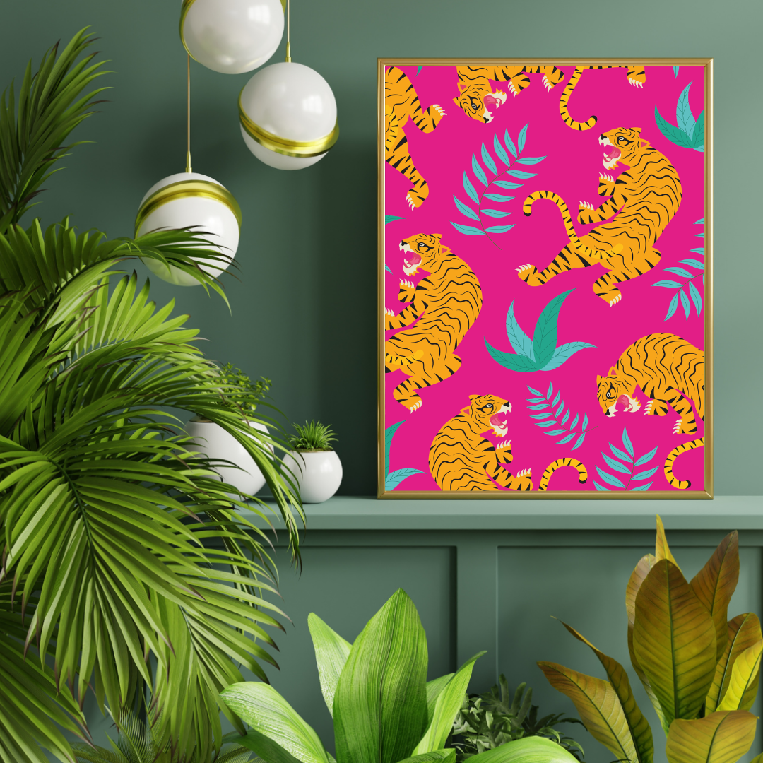 Hot Pink Jungle – Bold Tiger Print Wall Art
