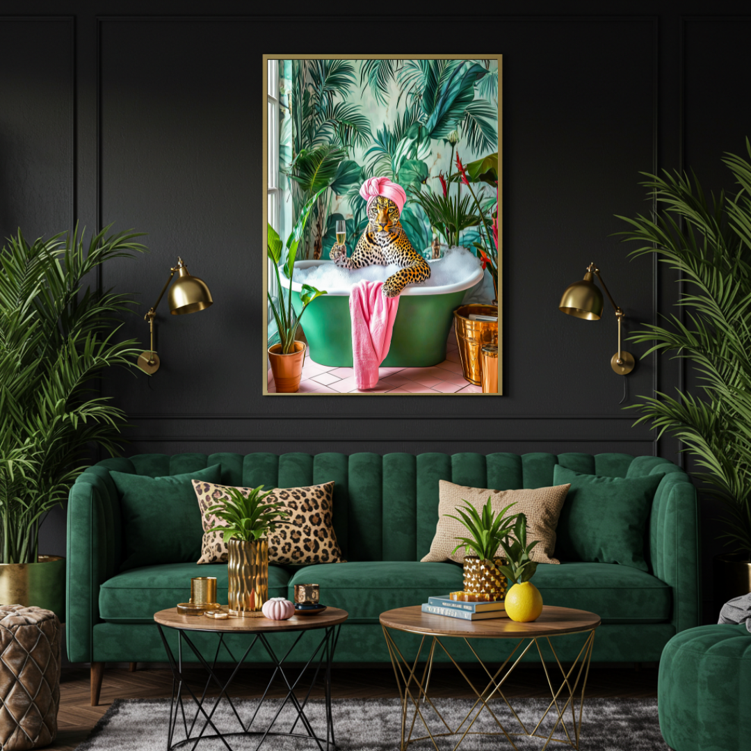 Leopard in the Bath – Glam Jungle Bathroom Wall Art