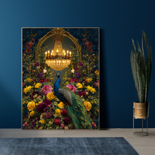 Peacock Chandelier Print – Maximalist Bird Wall Art
