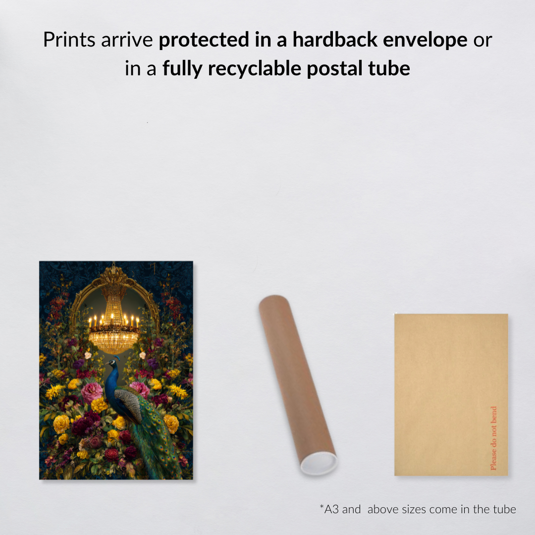 Peacock Chandelier Print – Maximalist Bird Wall Art