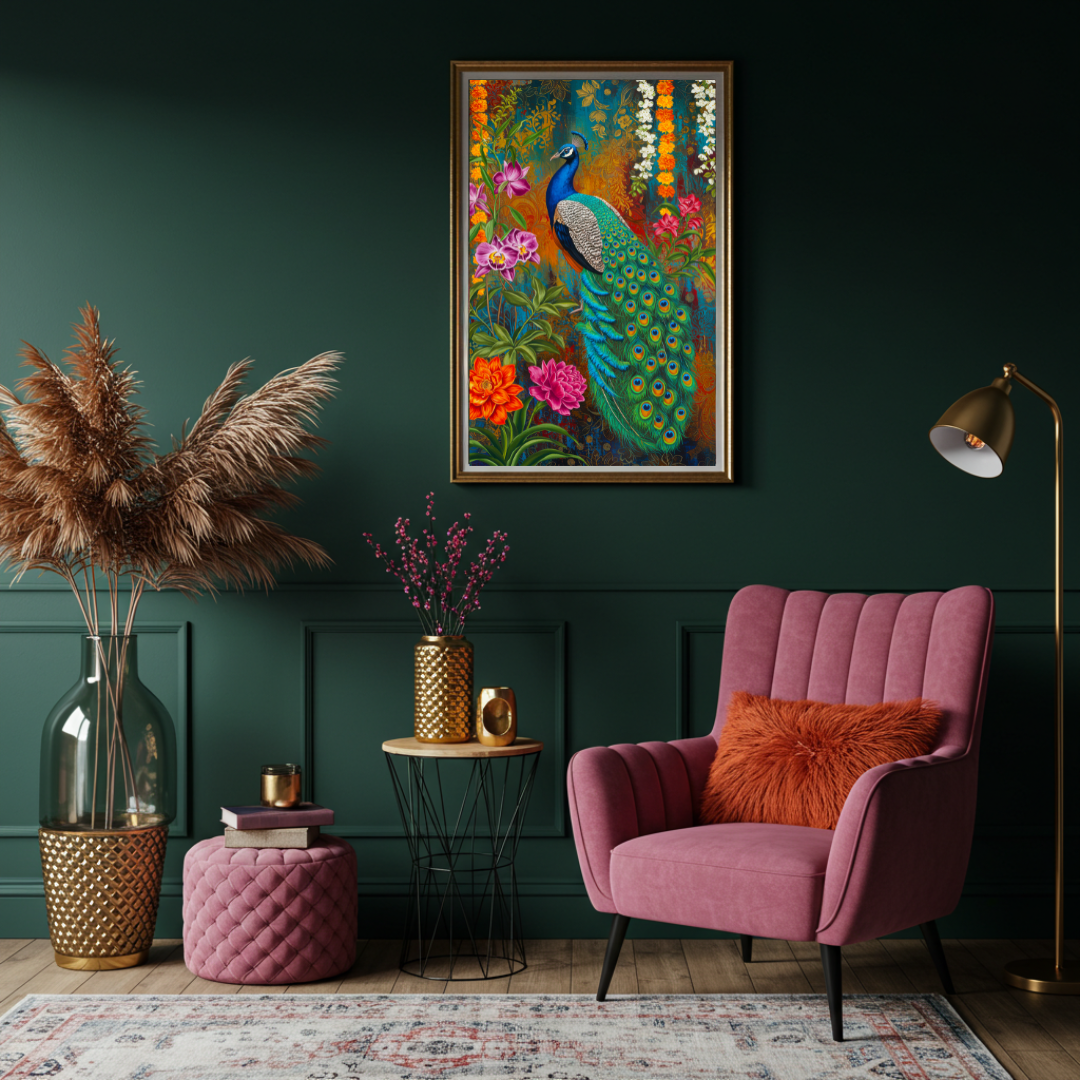 Regal Peacock in Bloom – Luxe Maximalist Print