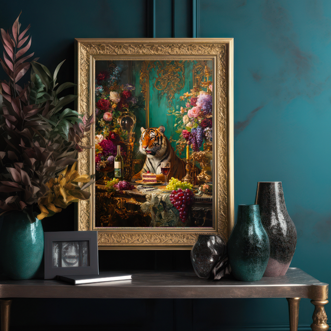 Tiger Banquet Wall Art – Maximalist Animal Print