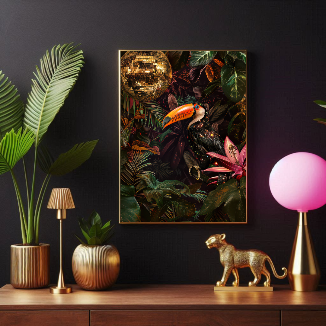 Glitter Toucan Disco Print – Jungle Party Wall Art