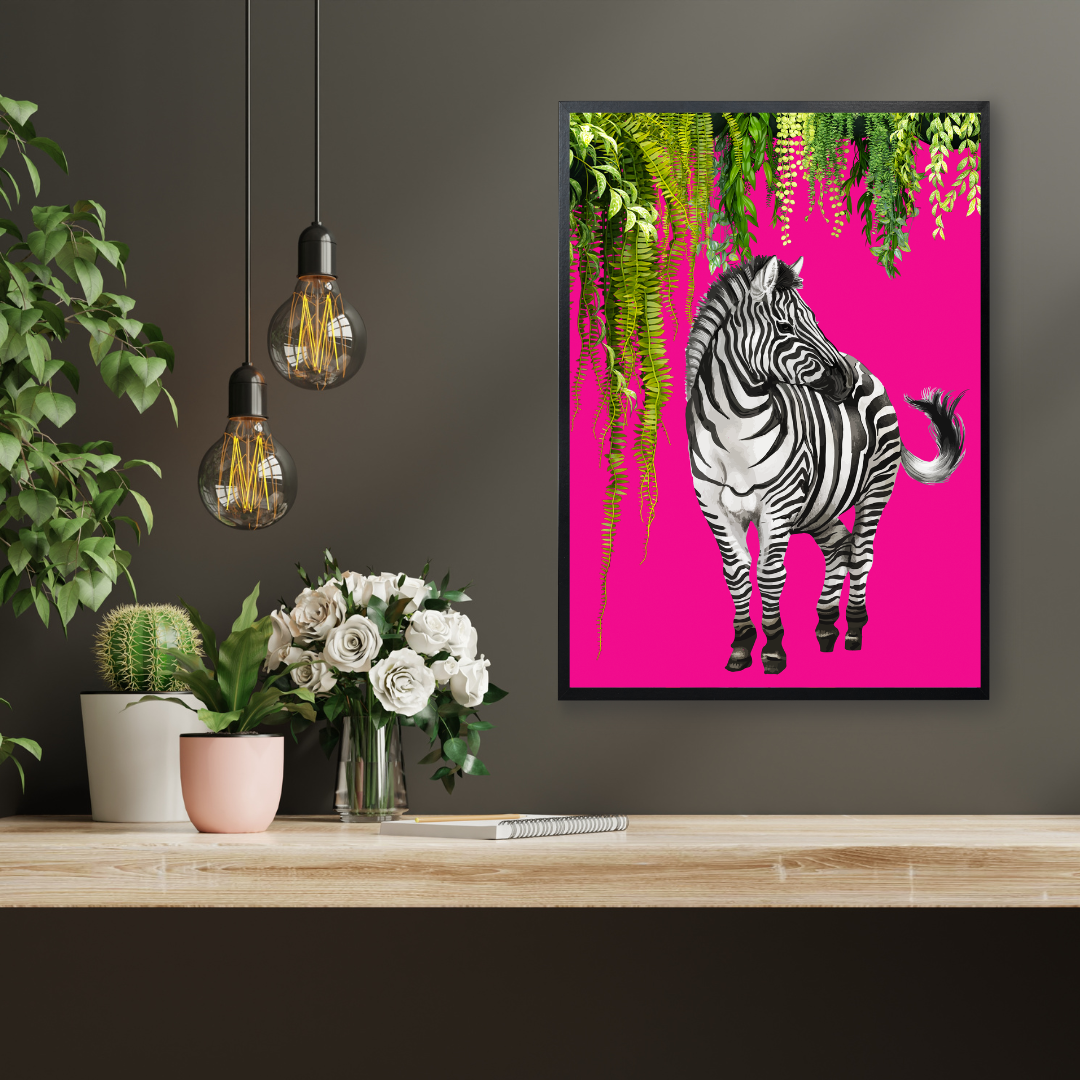 Bold Jungle Zebra – Maximalist Hot Pink Wall Art