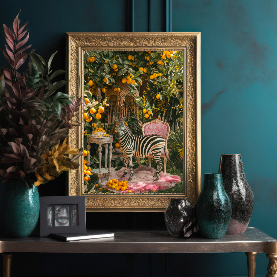 Zebra Lemon Grove Print – Maximalist Animal Wall Art