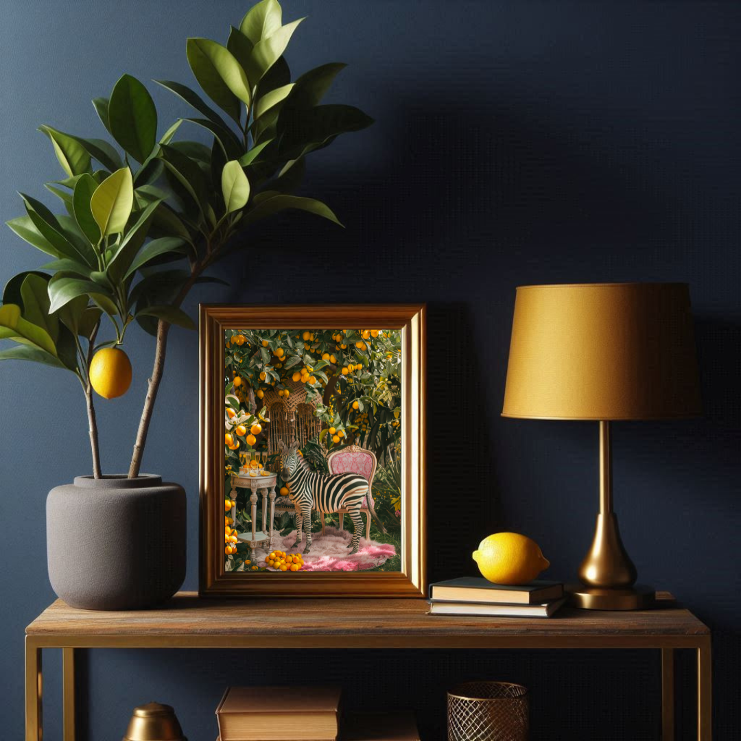 Zebra Lemon Grove Print – Maximalist Animal Wall Art