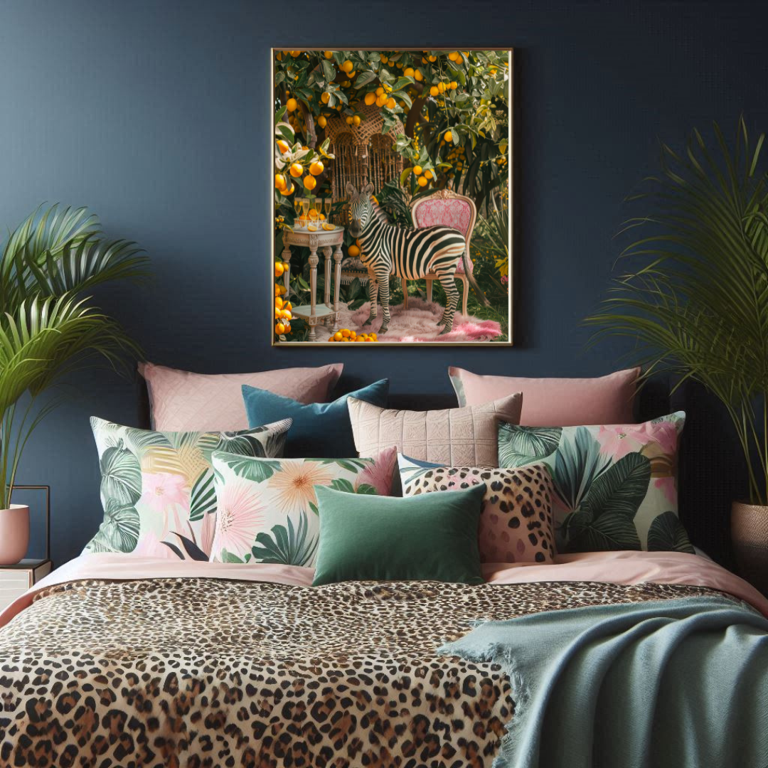 Zebra Lemon Grove Print – Maximalist Animal Wall Art
