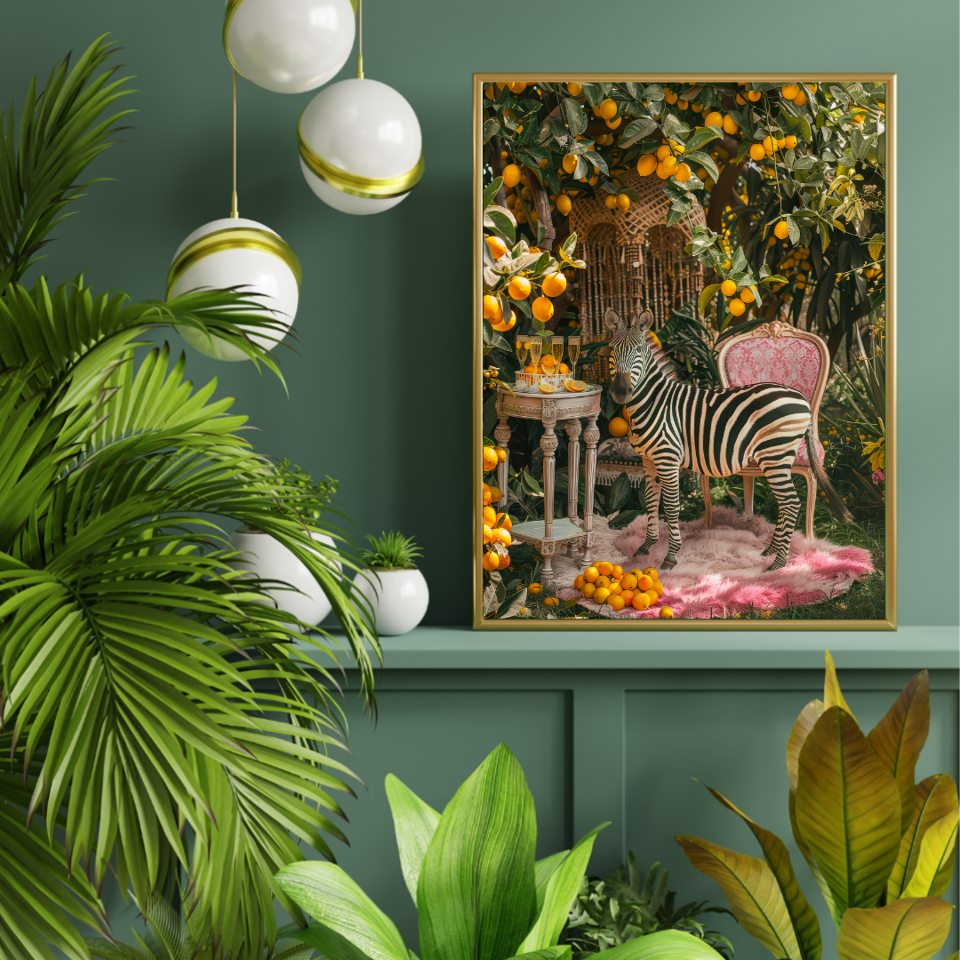 Zebra Lemon Grove Print – Maximalist Animal Wall Art