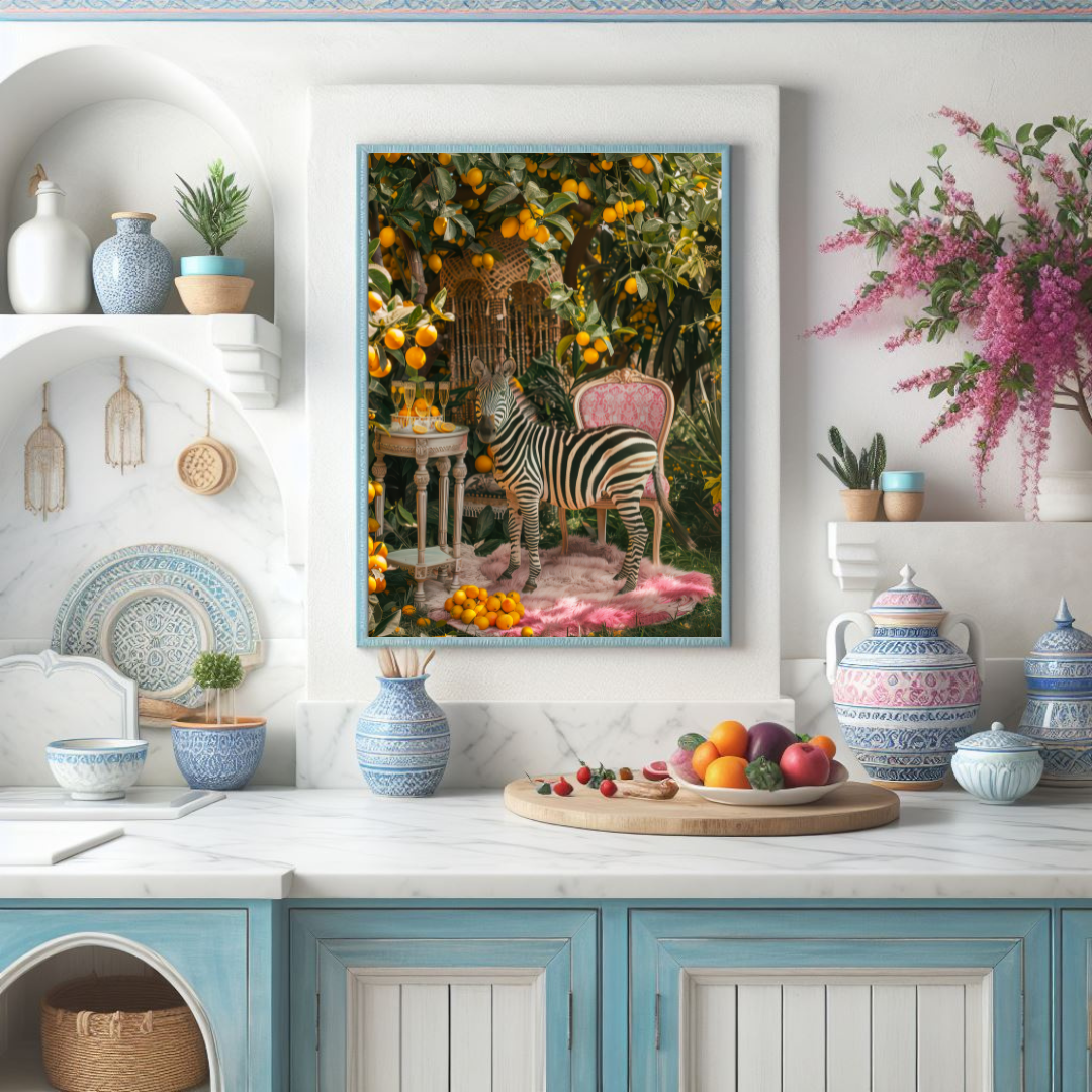 Zebra Lemon Grove Print – Maximalist Animal Wall Art