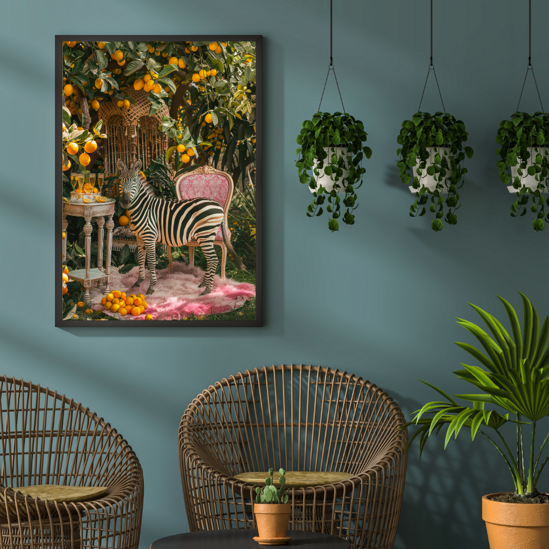 Zebra Lemon Grove Print – Maximalist Animal Wall Art