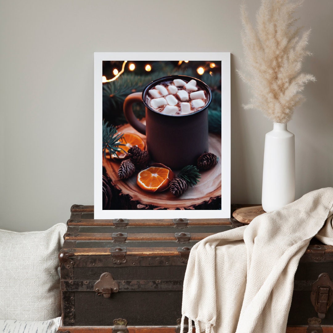 Cosy Hot Chocolate with Marshmallows Wall Print - Seasonal Cosy Winter/Autumn Aesthetic Decor Artwork