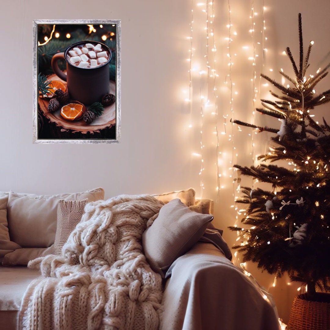 Cosy Hot Chocolate with Marshmallows Wall Print - Seasonal Cosy Winter/Autumn Aesthetic Decor Artwork